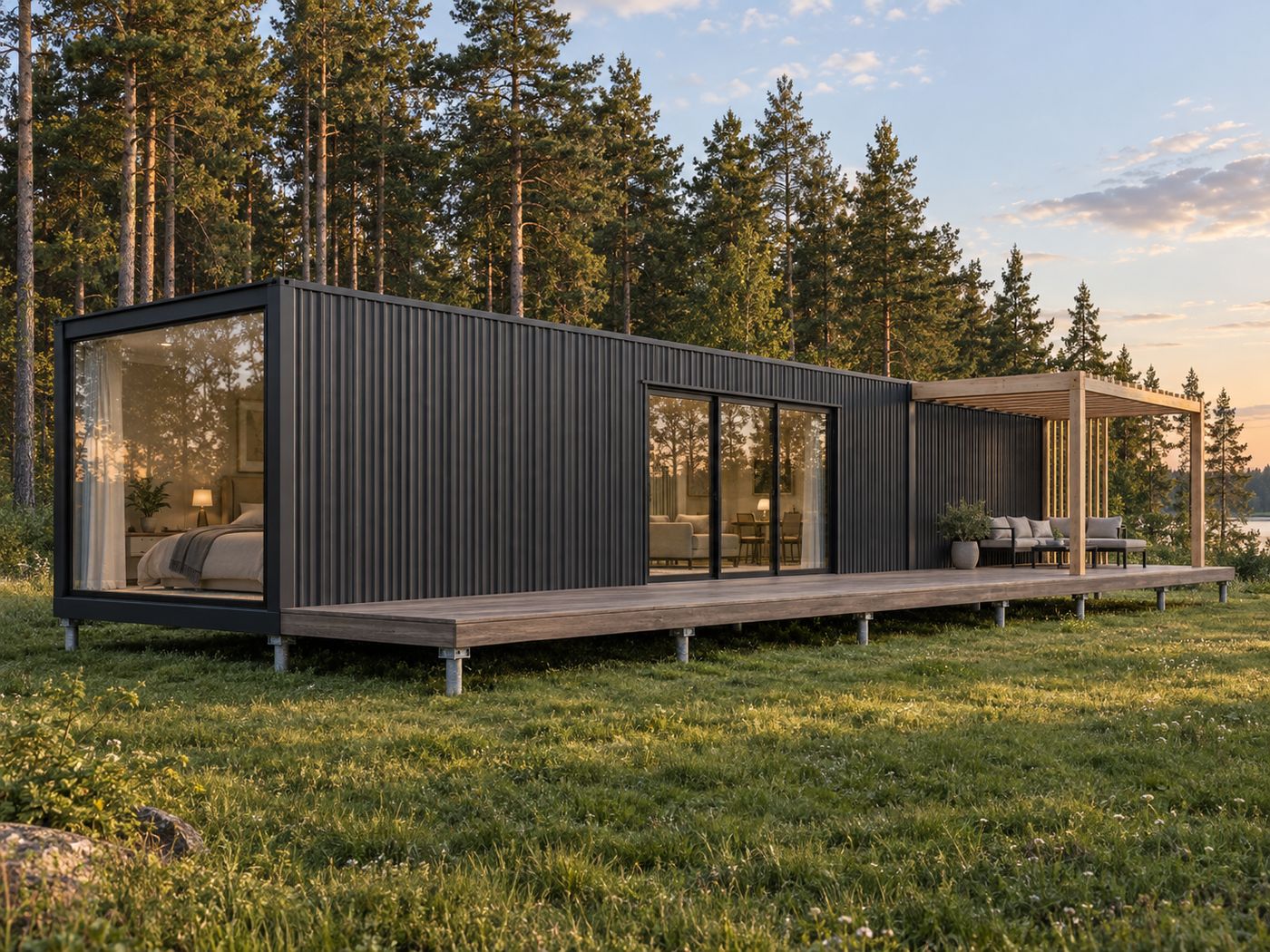 Дом в 1 контейнер снаружи, комплектация «Комфорт+»